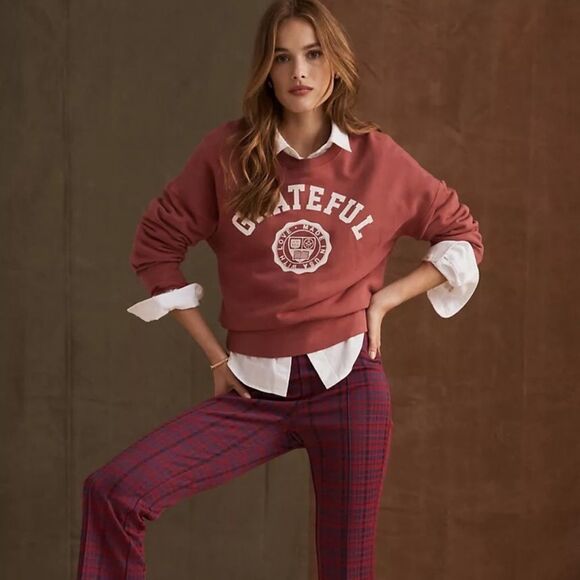 Anthropologie Sundry Varsity Grateful Sweatshirt Mauve Pink - Picture 11 of 11